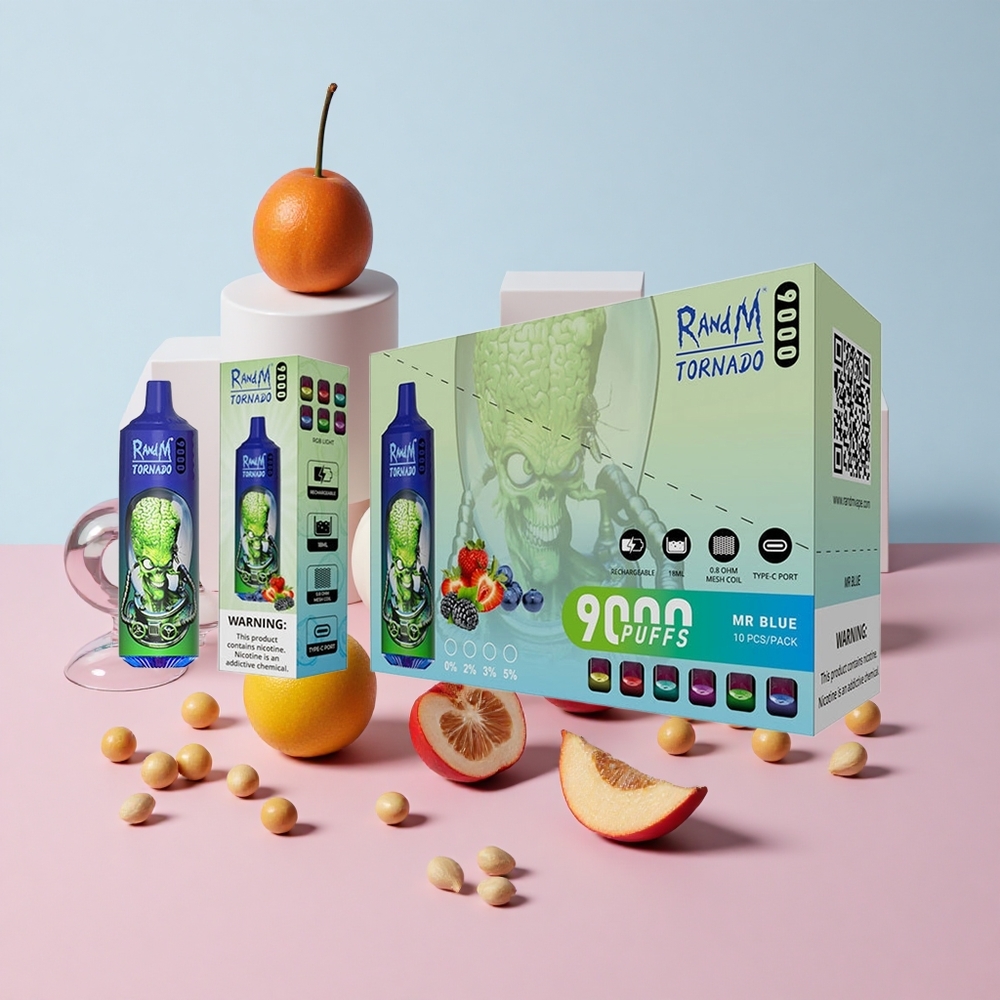 RandM Fumot Tornado 9000 Puffs 850mAh充電式 18mLメッシュコイル ブルー(Mr Blue)