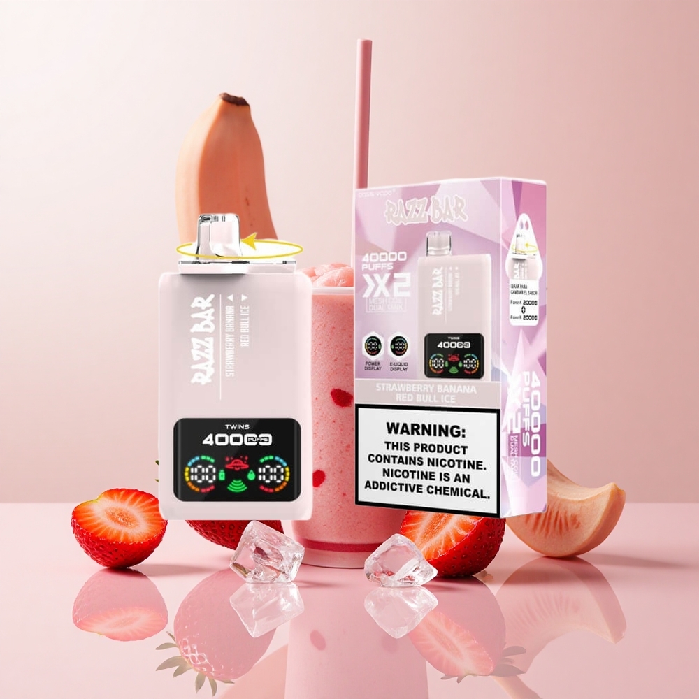 Razz Bar 40000 Puffs 使い捨てベイプ ストロベリーバナナ_レッドブルアイス 1.0Ohm 2メッシュコイル 650Mahバッテリー