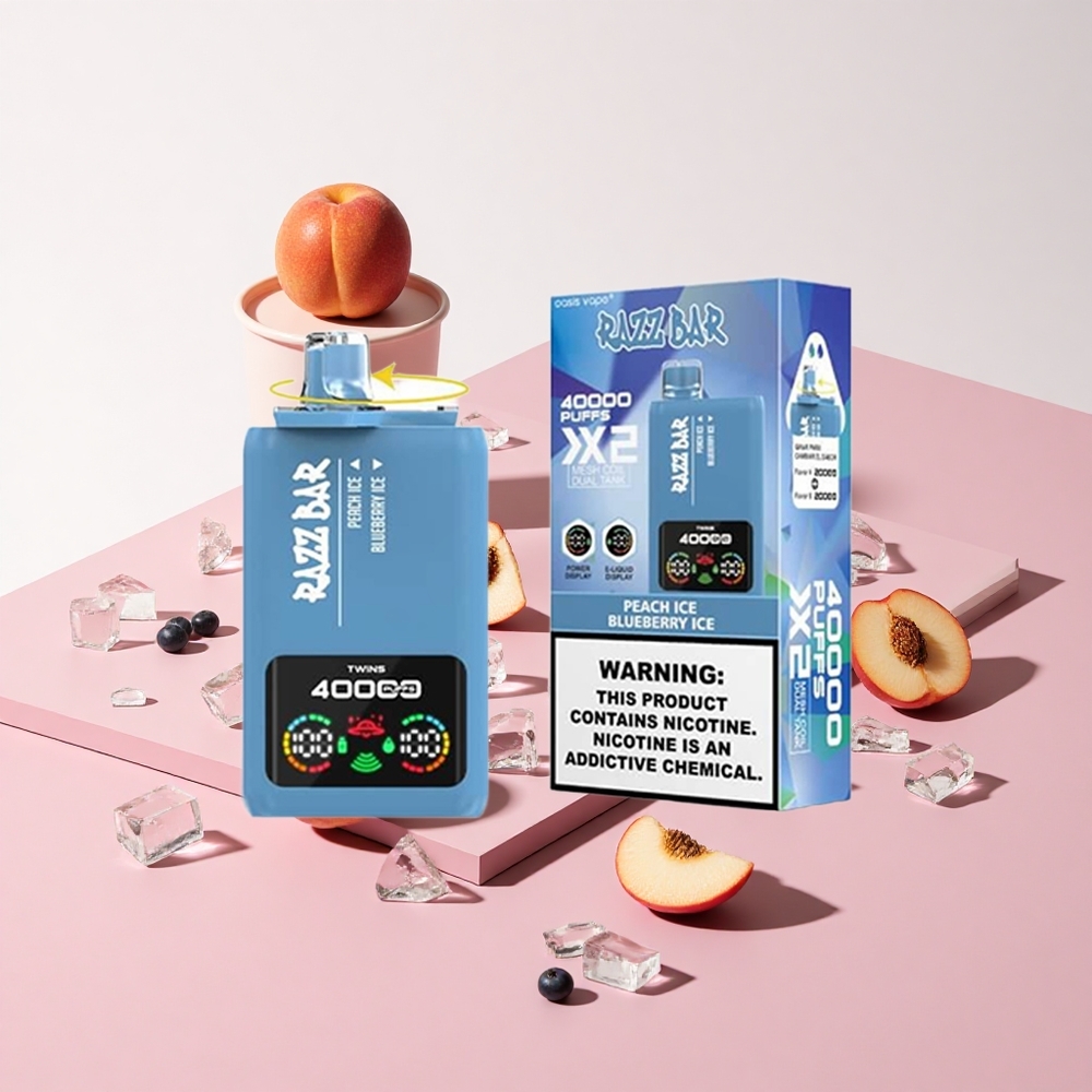 Razz Bar 40000 Puffs ピーチアイス＆ブルーベリーアイス 1.0Ohm 2メッシュコイル 650mAhバッテリー