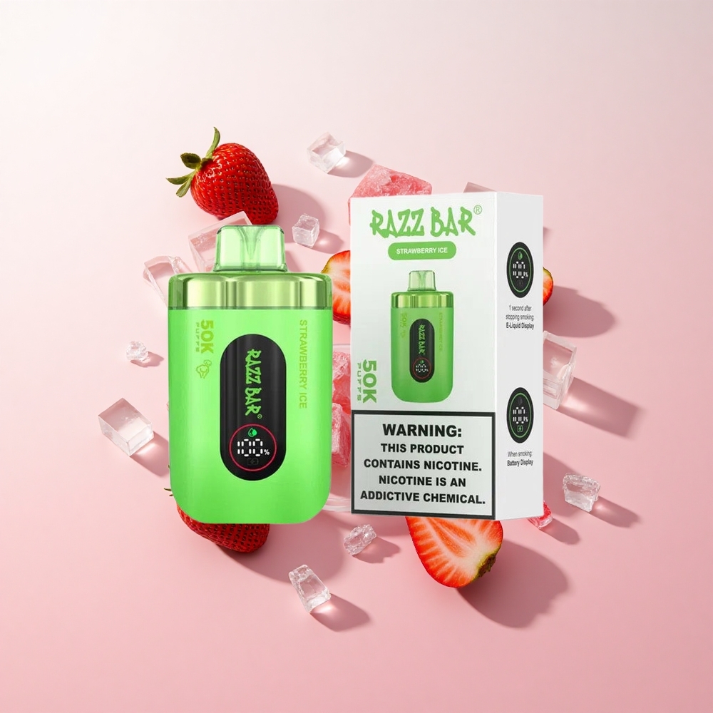 Razz Bar 50K Puffs ディスポーザブルベイプ ストロベリーアイス 1.0オームメッシュコイル 2%ニコチン