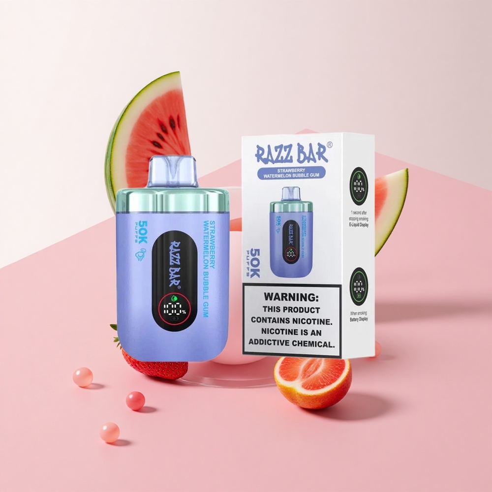 Razz Bar 50K Puffs いちごスイカバブルガム 1.0オームメッシュコイル 2%ニコチン