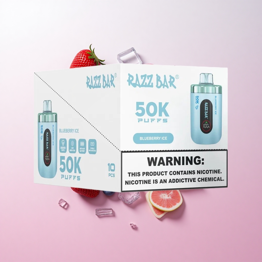 Razz Bar 50K Puffs ブルーベリーアイス 1.0オームメッシュコイル Type-C充電式